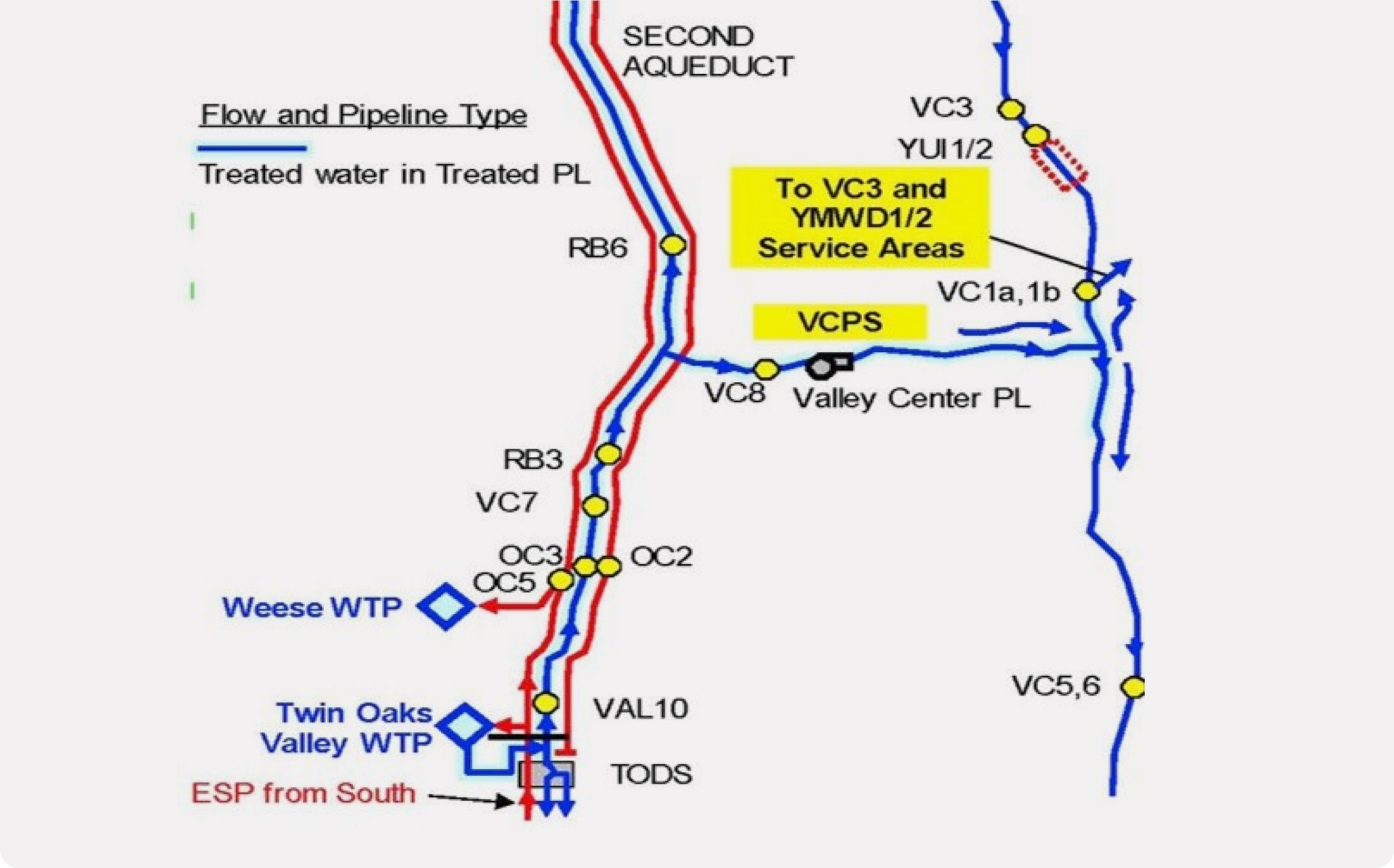 A map of Valley Center detailing the pathway of the pipelines through the area.