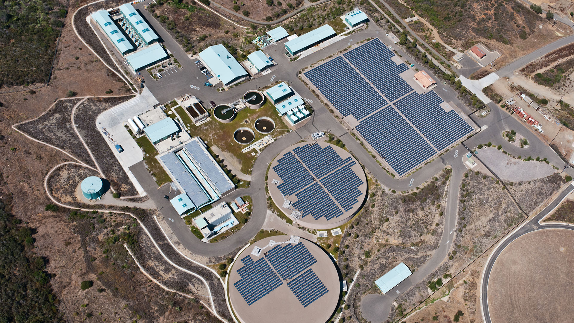 aerial view of water cleaning facility