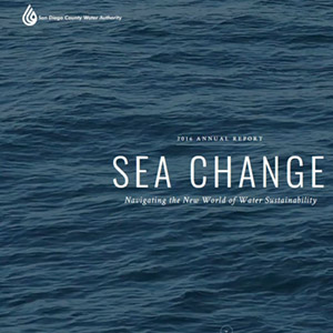 annual report cover says sea change and shows the ocean