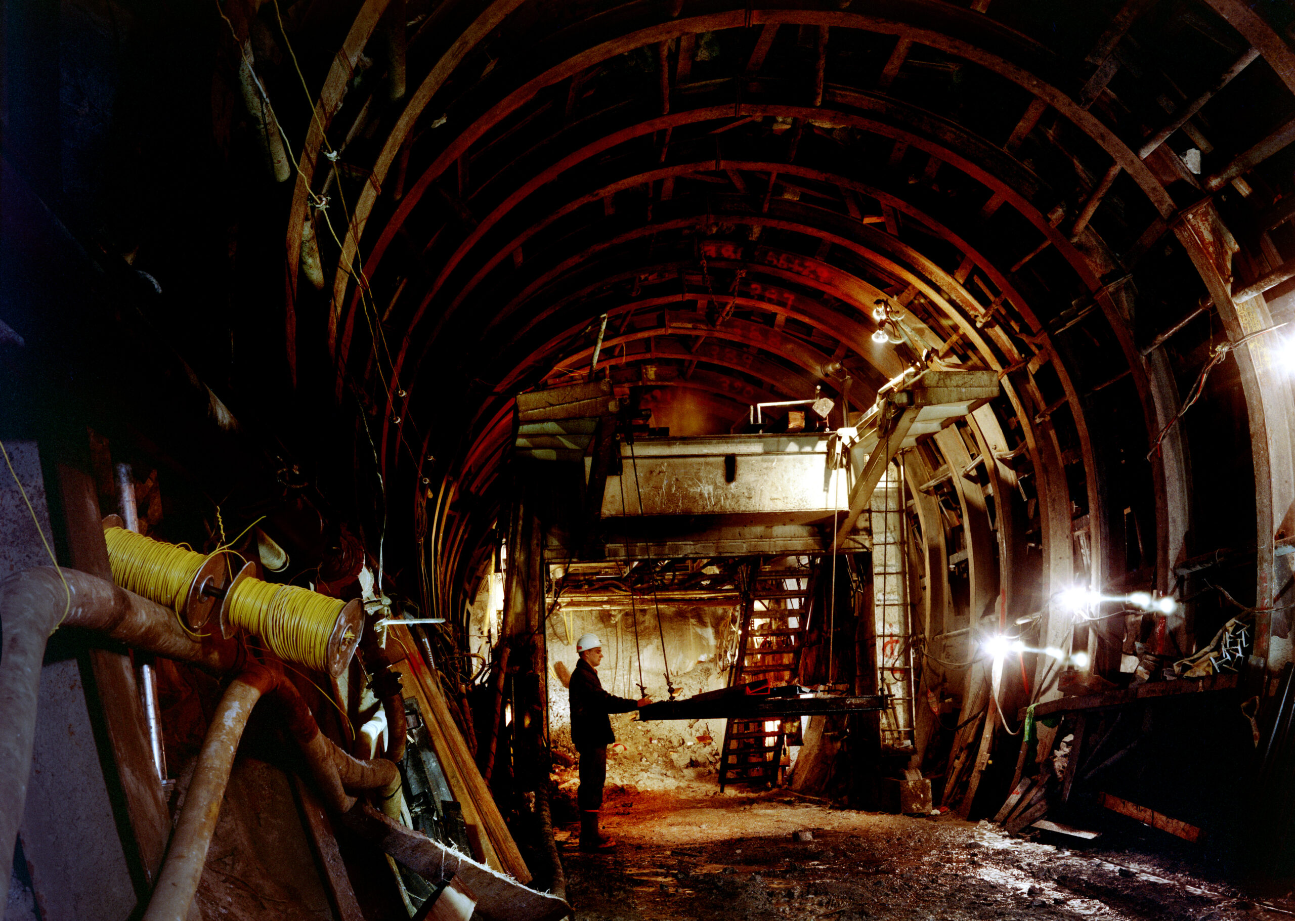 Construction of a A.D. Edmonston Pumping Plant discharge line tunnel. Photo taken October 1967.